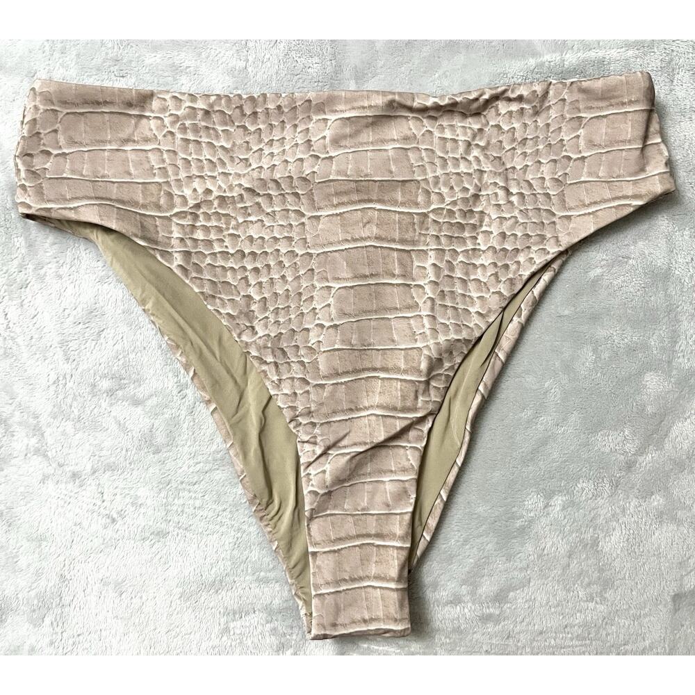SKIMS Signature Swim L Mid Waist Bikini Bottom Dune Crocodile BB-BRF-8474W New